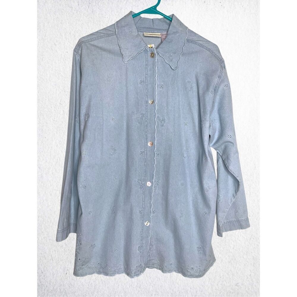 Vintage Womens Medium Demin Shirt Button Up Embroidered Susan Bristol Y2K